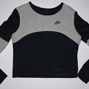 Nike Womens Black and Gray Long Sleeve 1/2 Zippered Crop Top Size Large